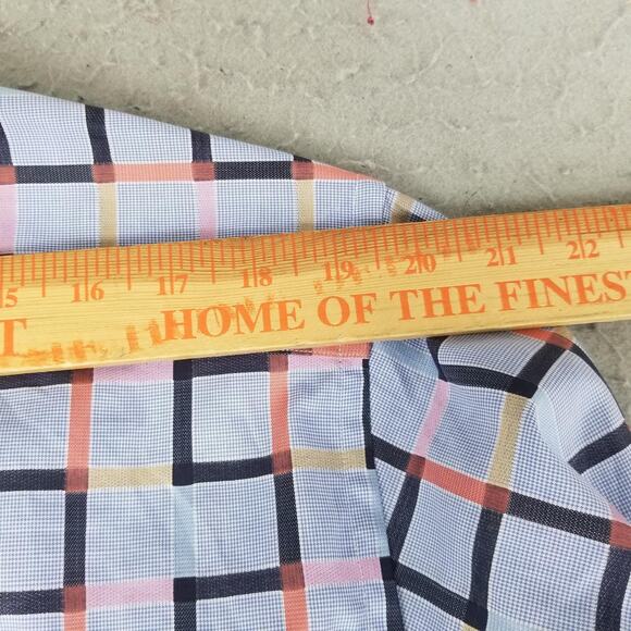 Bugatchi Uomo Shirt Mens Large Blue Multicolor Plaid Classic Fit Contrast Cuff - Picture 7 of 13